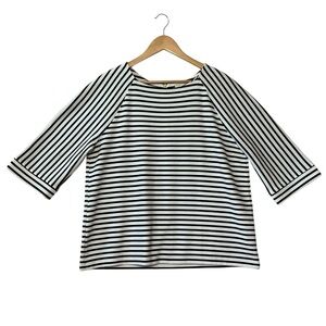 CHICO’S sz 2 Large Boatneck Blouse Stripes Nautical Back Zip 1/2-3/4 Sleeves